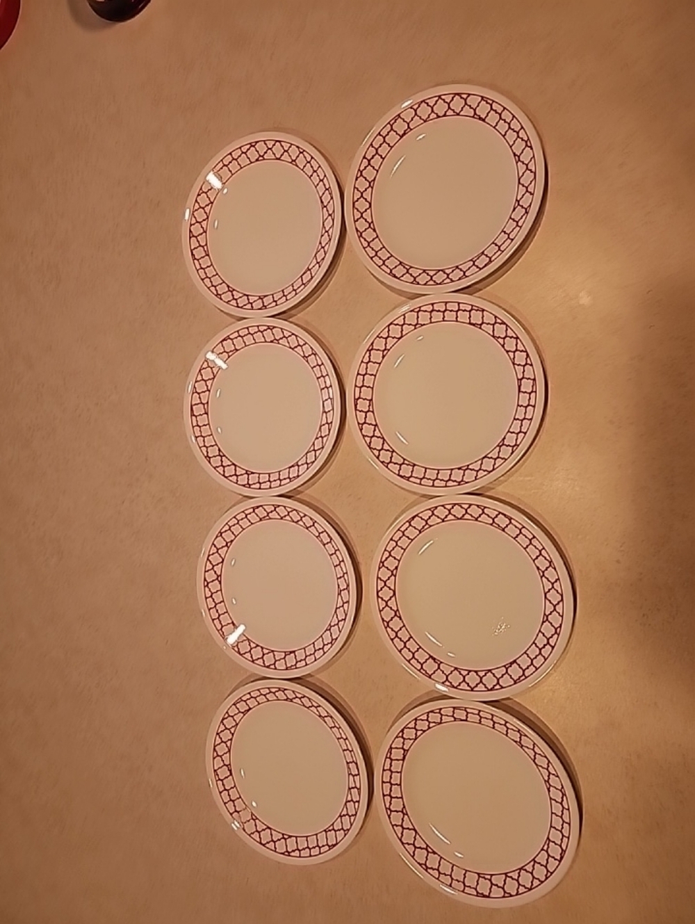 Set of 8 Red Correlle Crinsom Trellis Design Bread/ Butter Plates